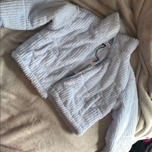 Light blue, fluffy slightly cropped jacket!